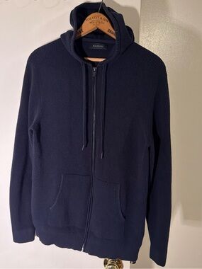 NAADAM Full Zip Cashmere Blend Hoodie Men’s Size L Blue Waffle Knit 95% Cotton
